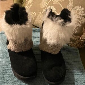 UGG Black and Cream Boots with Faux Fur